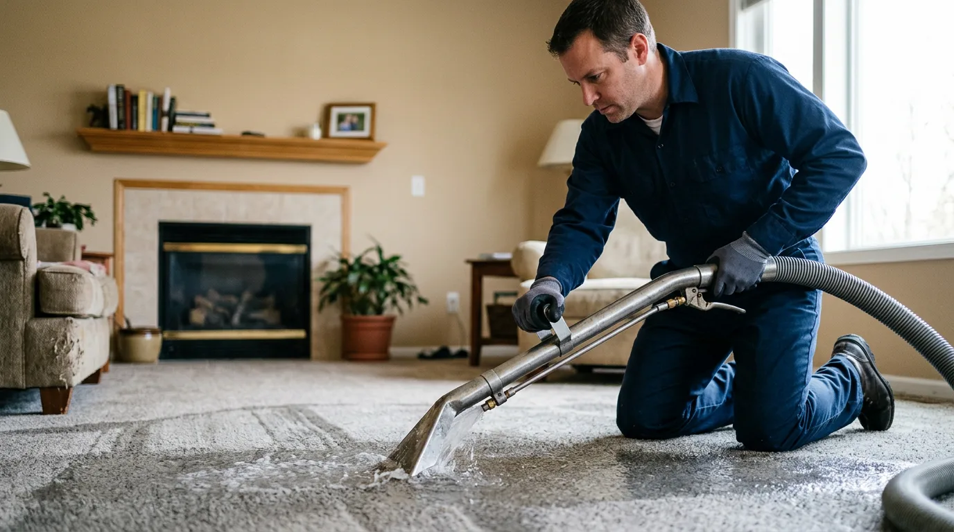 Water damage restoration technician working near Dighton, MA